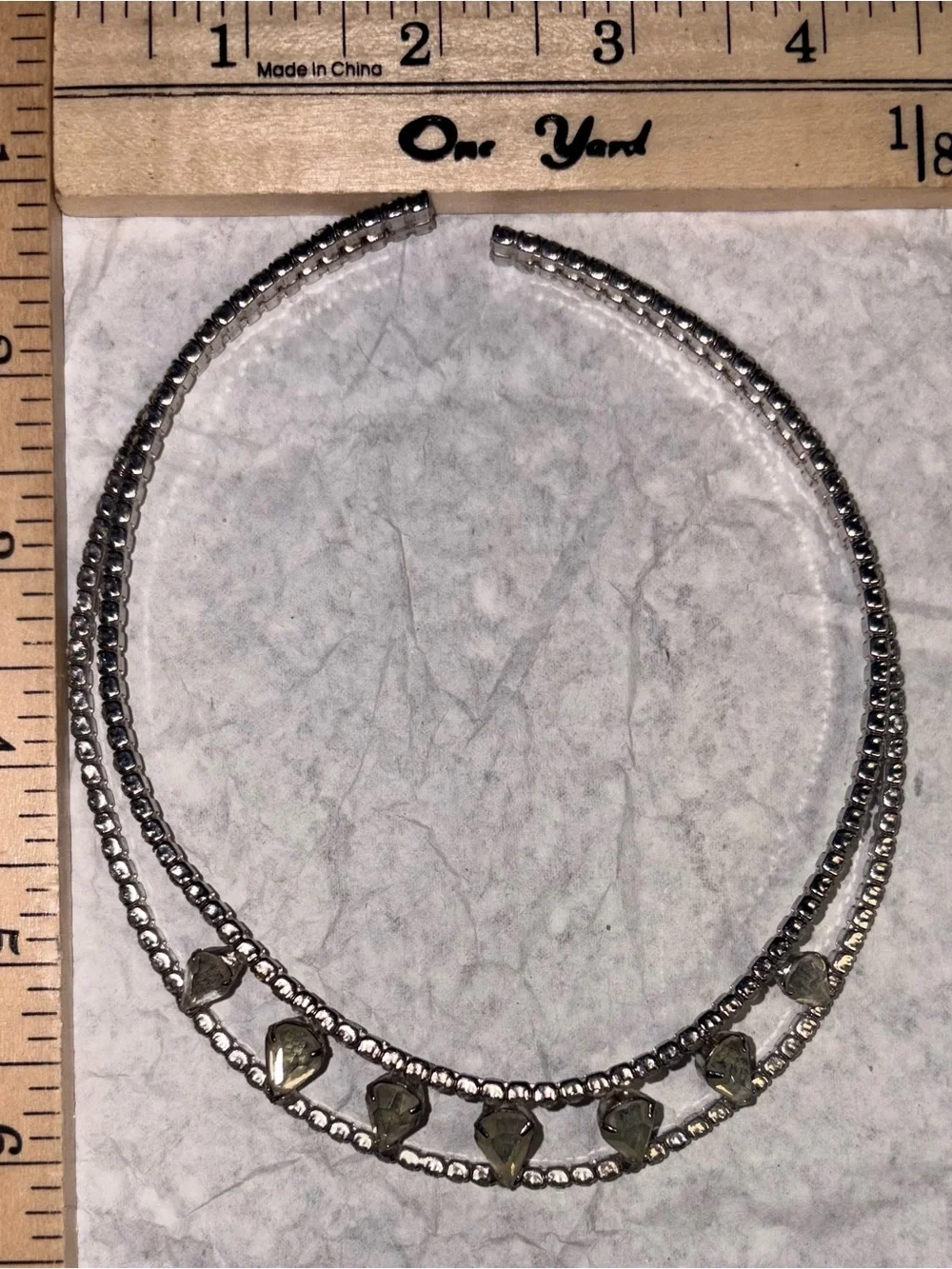 Silver Double Strand teardrop Accent Choker Necklace